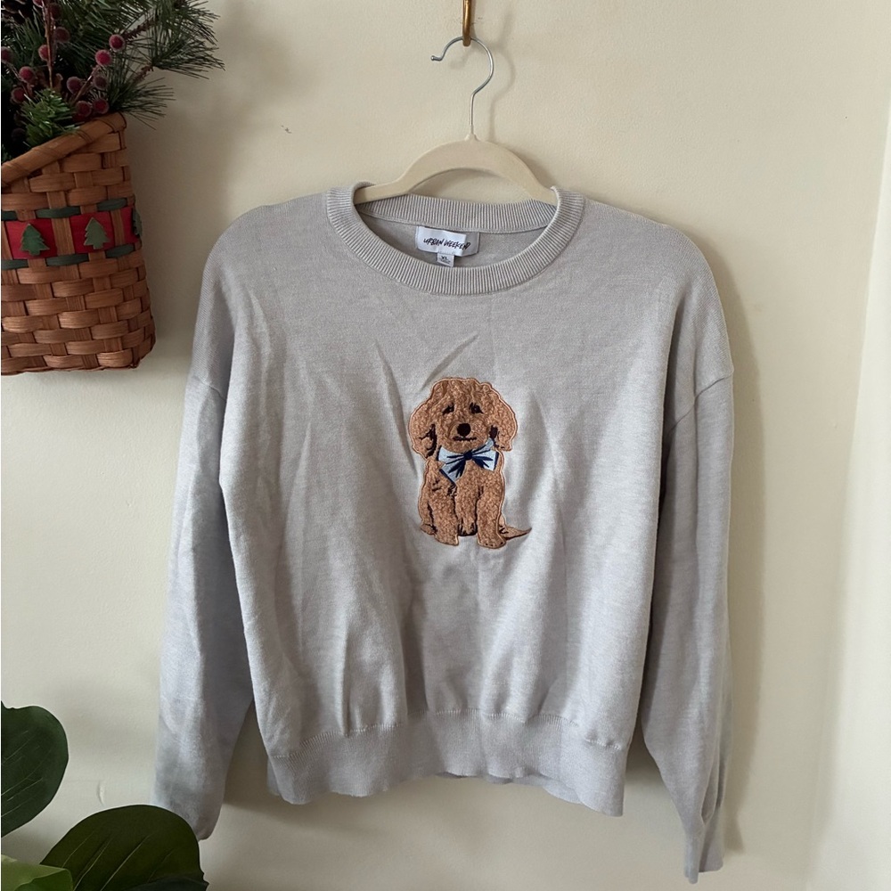 Gray Sweater with Dog Embroidery